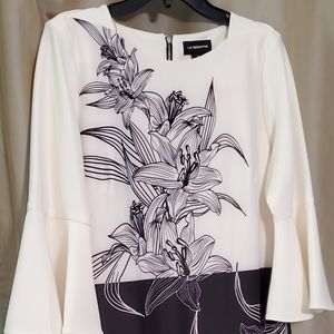 Liz Claiborne, Cream/Black floral printed dress, size 14